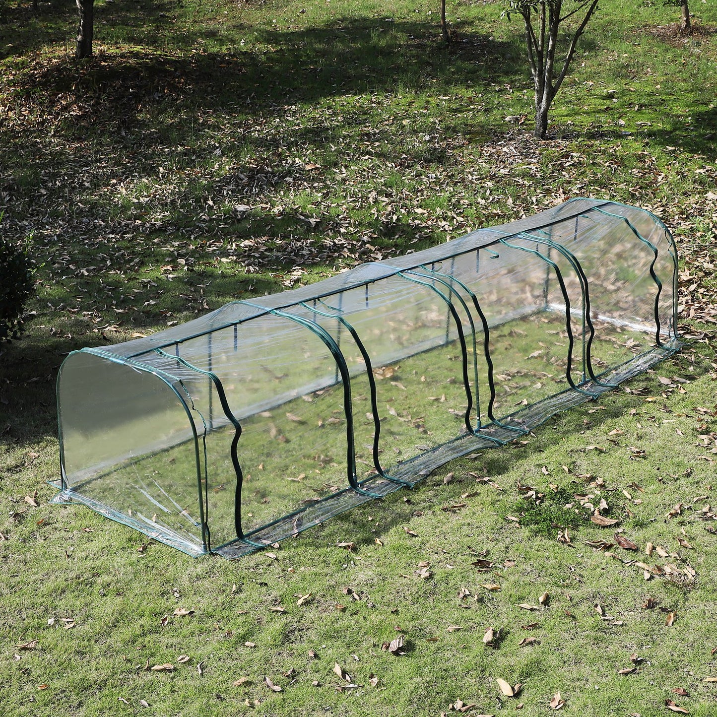 Outsunny Greenhouse, Steel Frame, 400Lx100Wx80H cm-Dark Green/Transparent