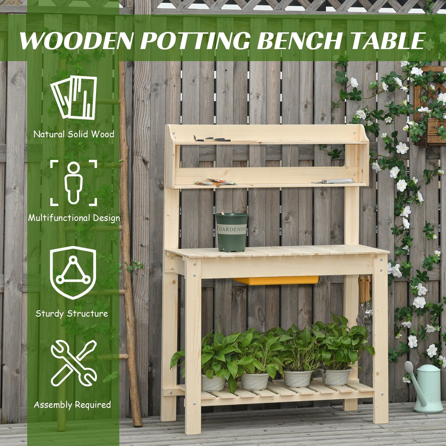 Outsunny Garden Potting Bench Workbench Workstation Table w/ Sliding Tabletop & Dry Sink