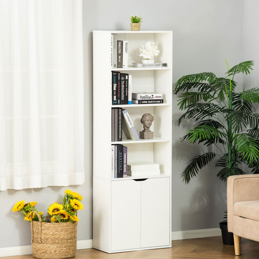 HOMCOM 2 Door 4 Shelves Tall Bookcase Modern Bookshelf Storage Display Unit White