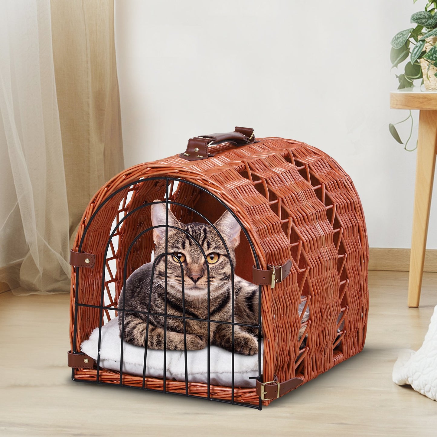 PawHut Cats Medium Portable Wicker Pet Travel Carrier Natural Tone