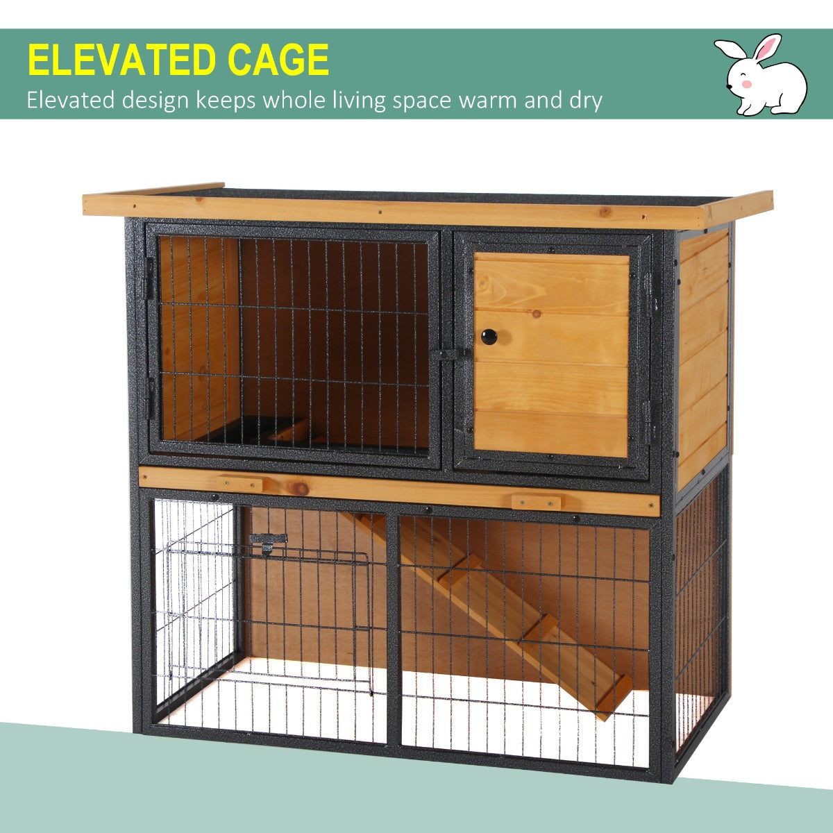 PawHut Wood-metal Rabbit Hutch Elevated Pet House Outdoor 89.5 x 45 x 81cm