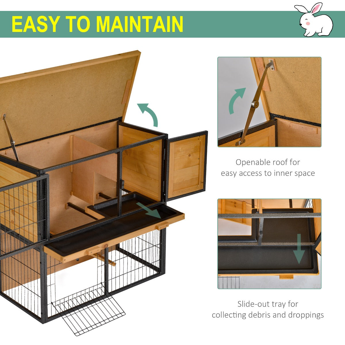 PawHut Wood-metal Rabbit Hutch Elevated Pet House Outdoor 89.5 x 45 x 81cm