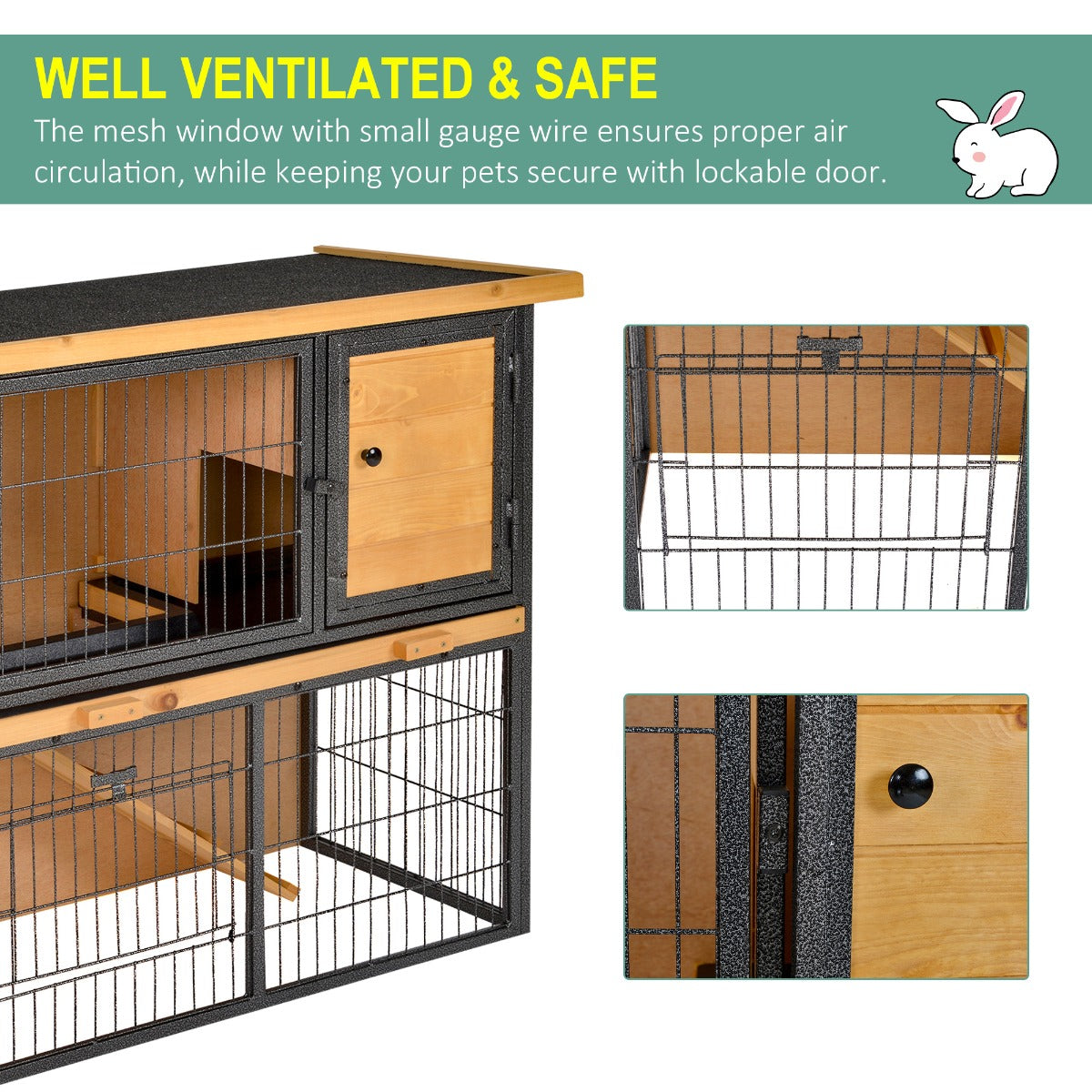 PawHut Wood-metal Rabbit Hutch Elevated Pet House Outdoor 89.5 x 45 x 81cm