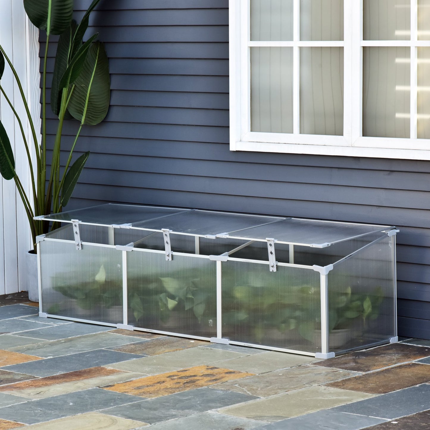 Outsunny Aluminum Greenhouse Plants Raised Bed Vented Cold Frame Protector 180L x 51W x 51H cm, Transparent