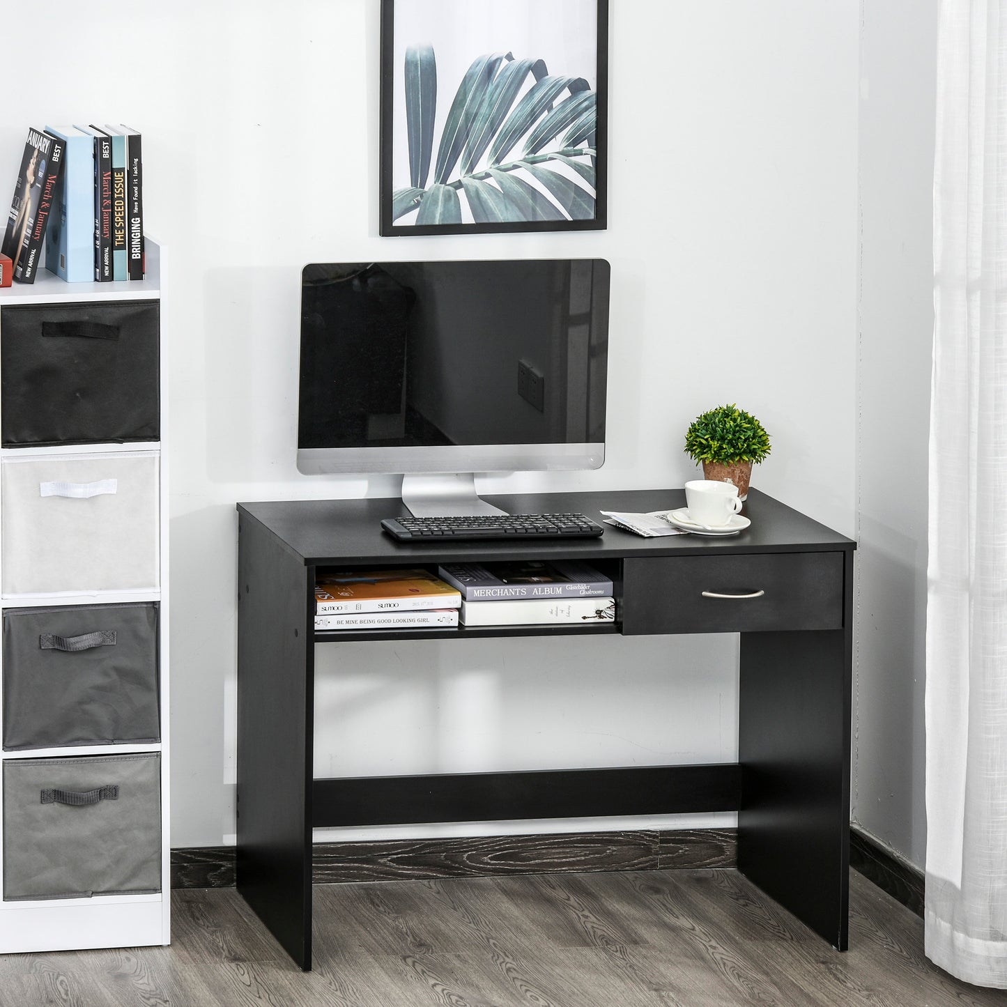 HOMCOM Particle Board 1-Drawer Office Desk Black