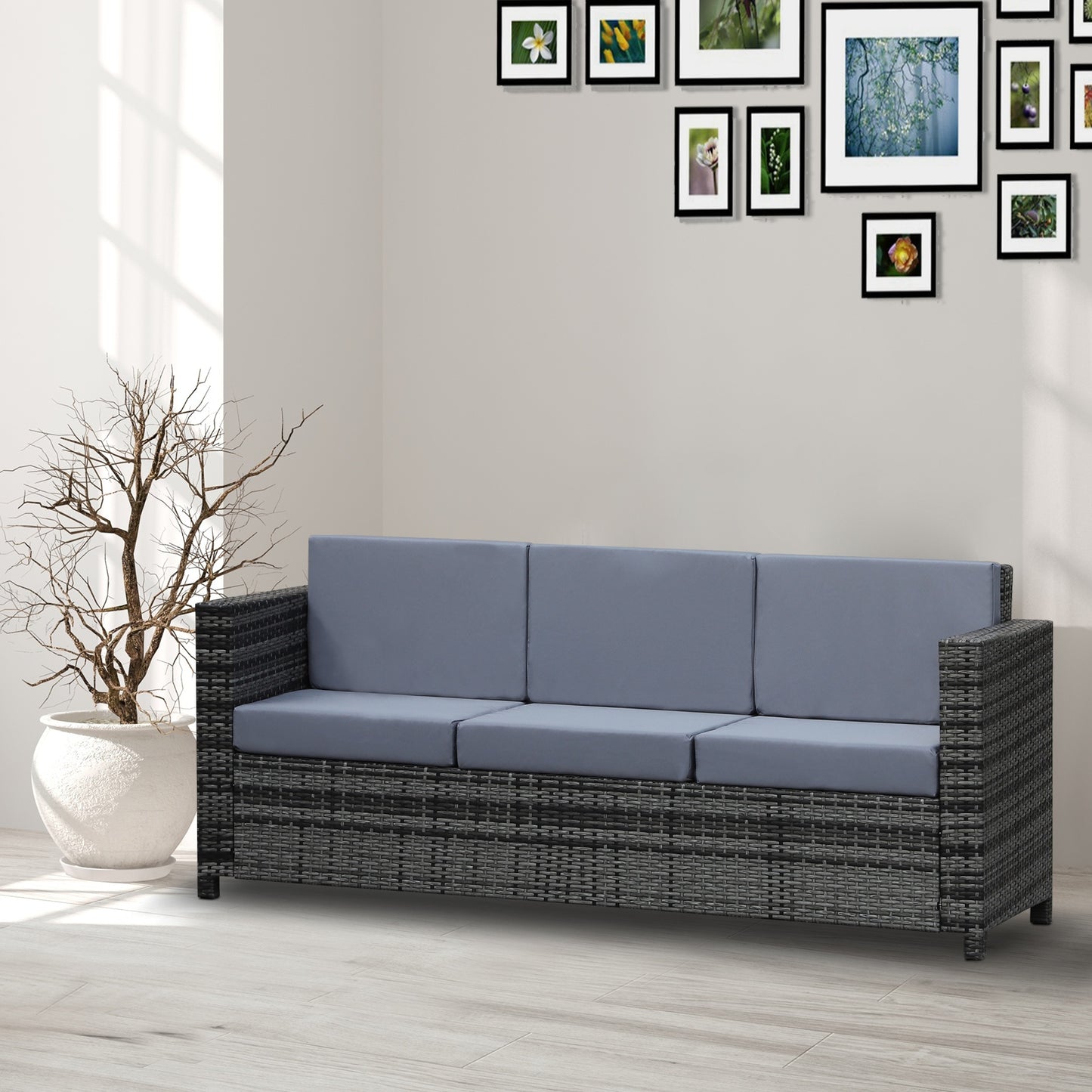 Outsunny 3-Seater Weather Resistant Outdoor Garden Rattan Sofa Grey