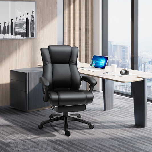 Vinsetto Executive Home Office Chair High Back PU Leather Recliner, w/ Foot Rest, Black