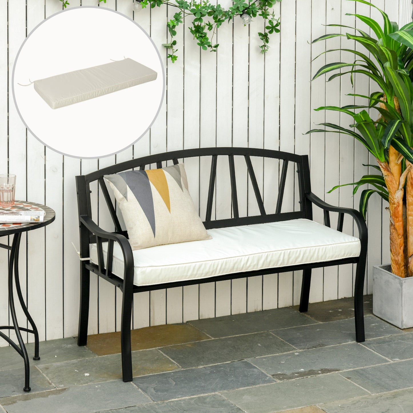 Outdoor metal bench deals cushion