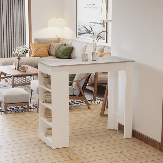 HOMCOM Bar Table Coffee Table Kitchen Dining Table with 4-Tier Storage Shelf Grey