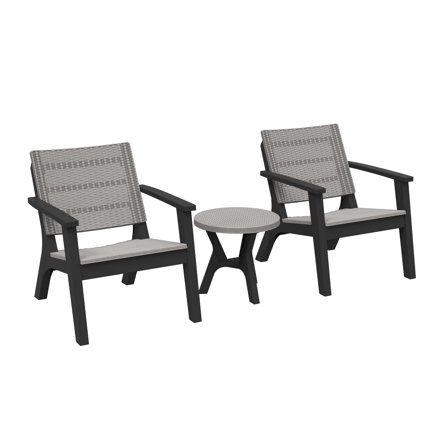 Outsunny 3 PCs Rattan Bistro Set Furniture Arm Chair Table for Patio Porch
