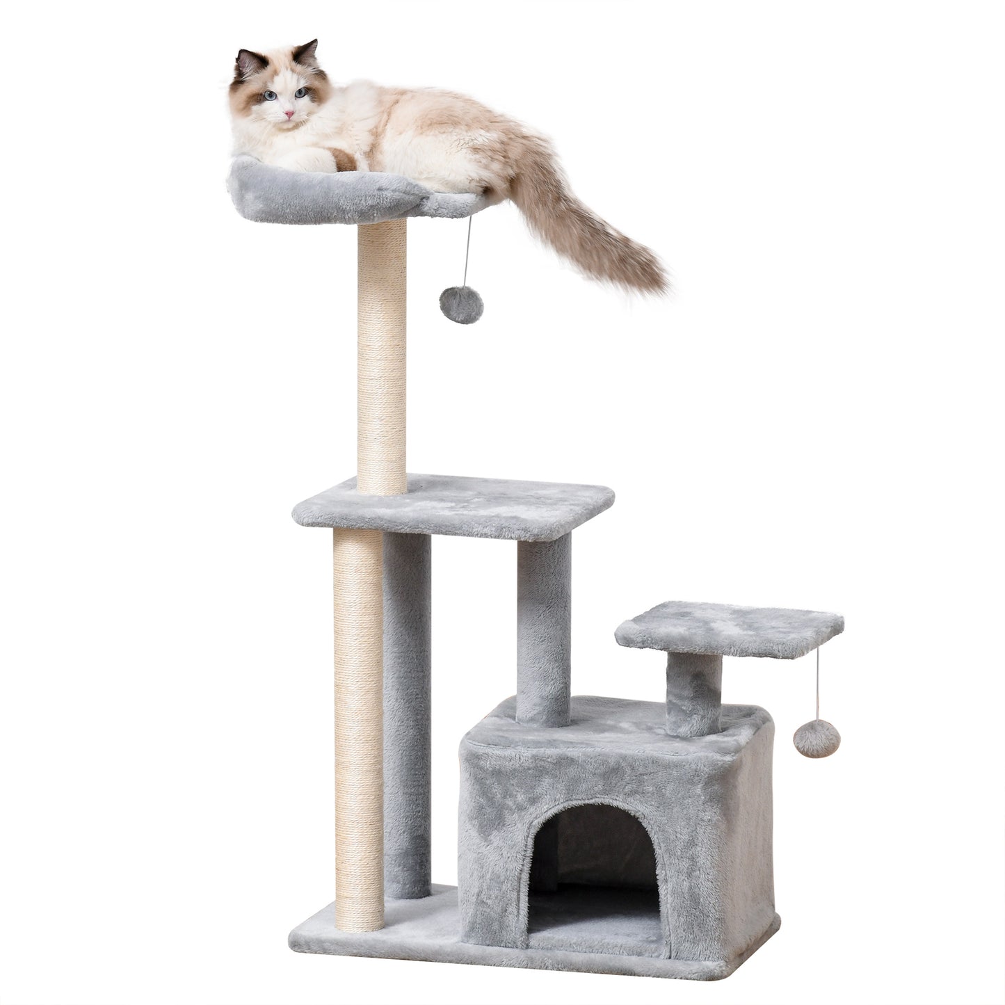 PawHut Cat Tree Tower w/ Scratching Posts Sisal Hanging Ball Condo 60 x 40 x 114cm