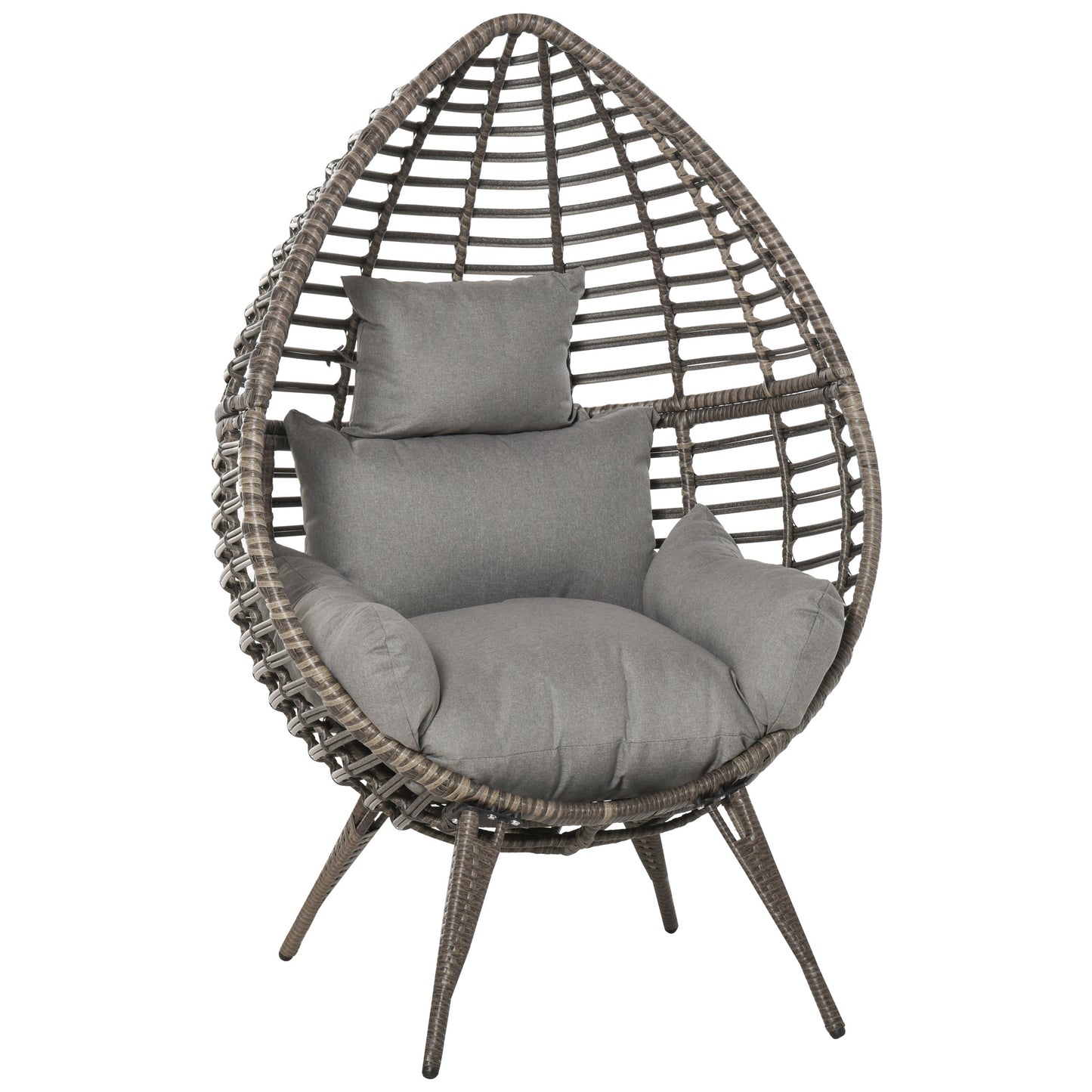 Outsunny eardop PE Wicker Rattan Chair w/ Thick Cushions 4 Legs Outdoor Seat Egg Garden