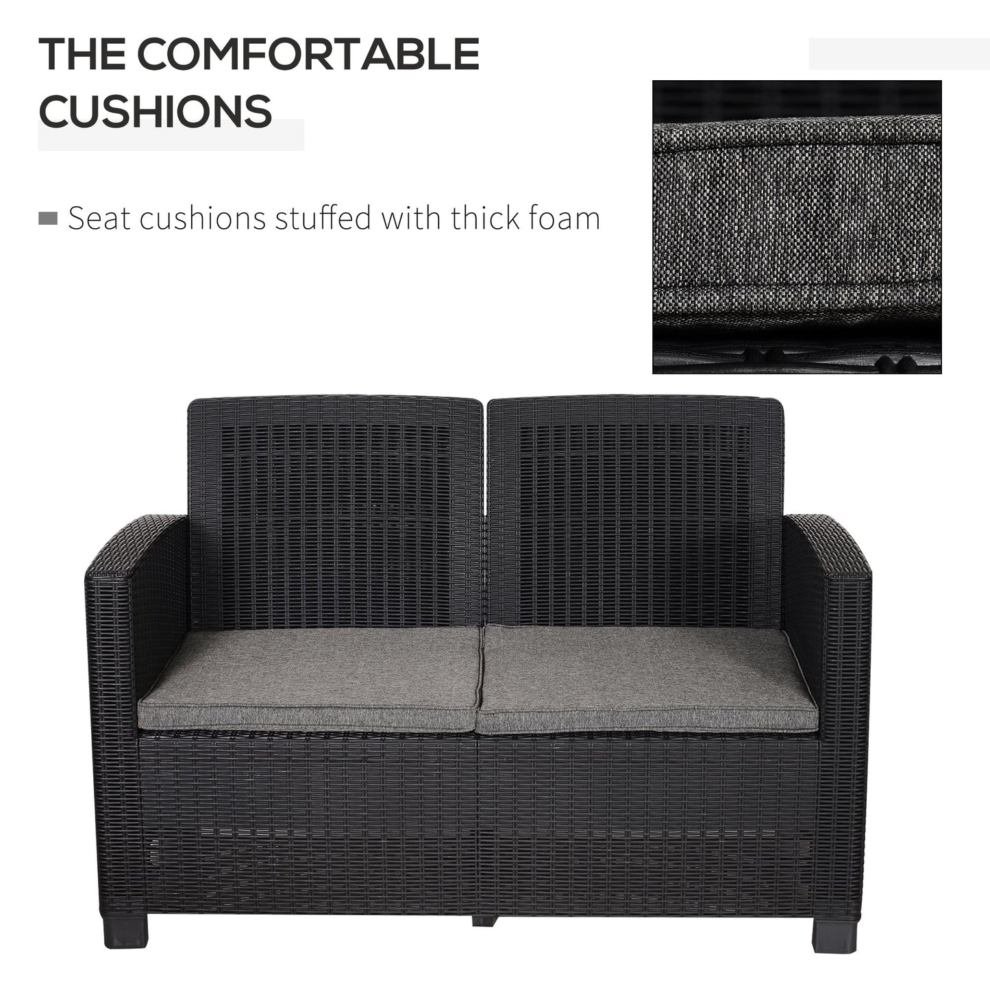 Outsunny 4-Seater PP Rattan Garden Furniture Set Patio Furniture w/ Cushion Black