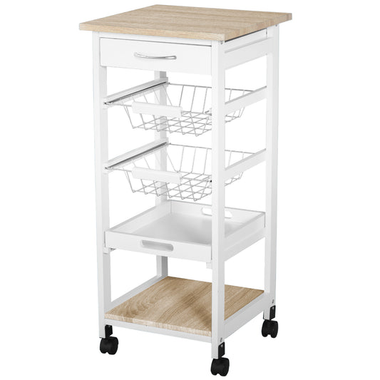 HOMCOM MDF Wood 5-Tier Kitchen Storage Trolley White