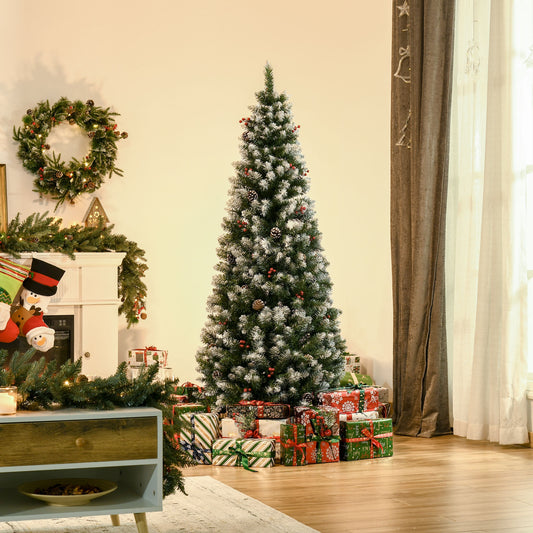 HOMCOM 6FT Artificial Christmas Tree Xmas Pencil Decoration w/ Pinecone Berries