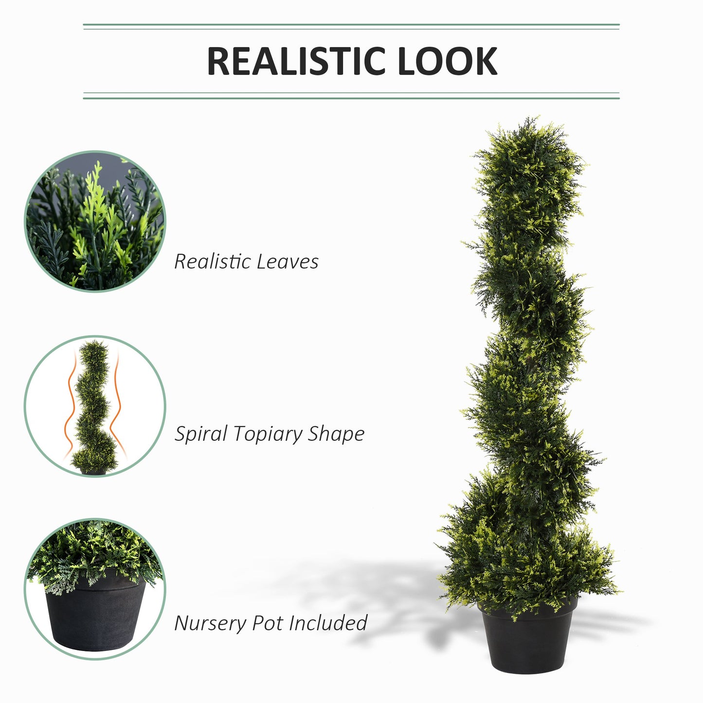 Outsunny Set Of 2 90cm Artificial Spiral Topiary Trees w/ Pot Fake Indoor Outdoor Plant