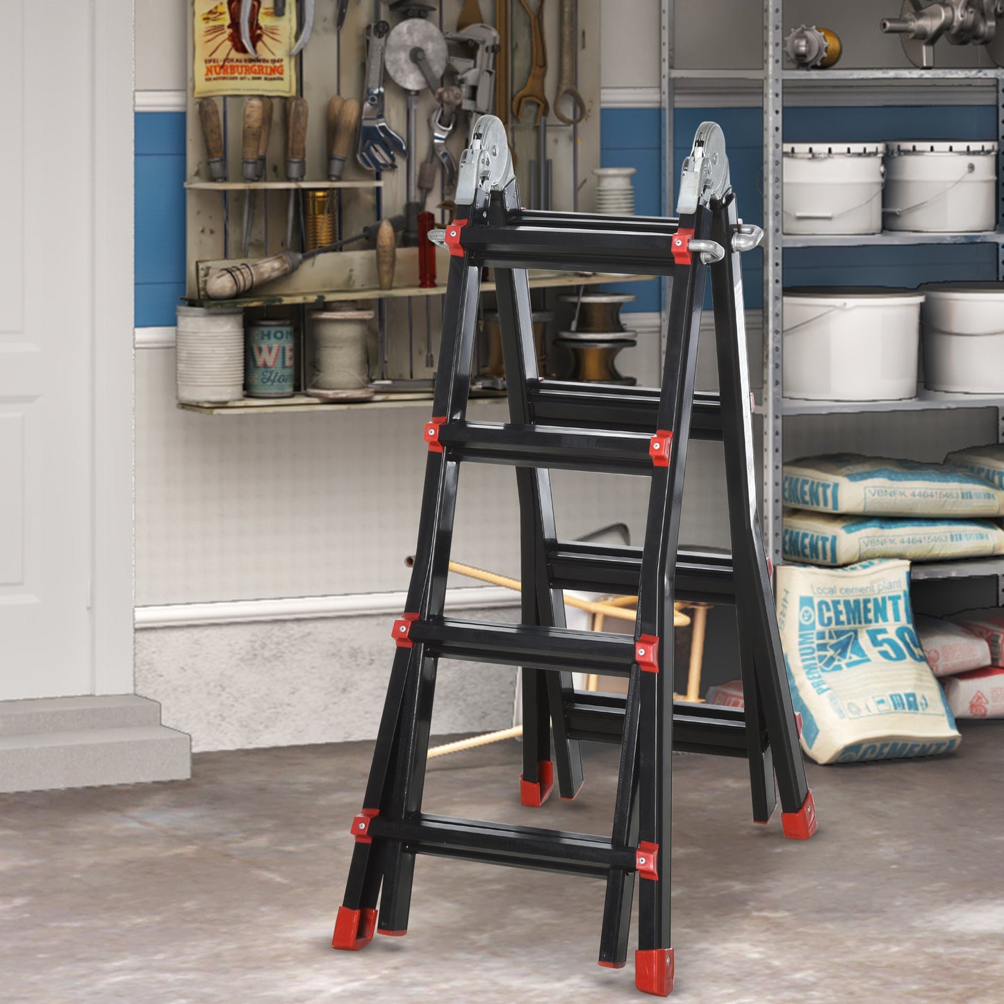 HOMCOM 4M Aluminium Telescopic Extendable Ladder w/ Non-Slip Feet