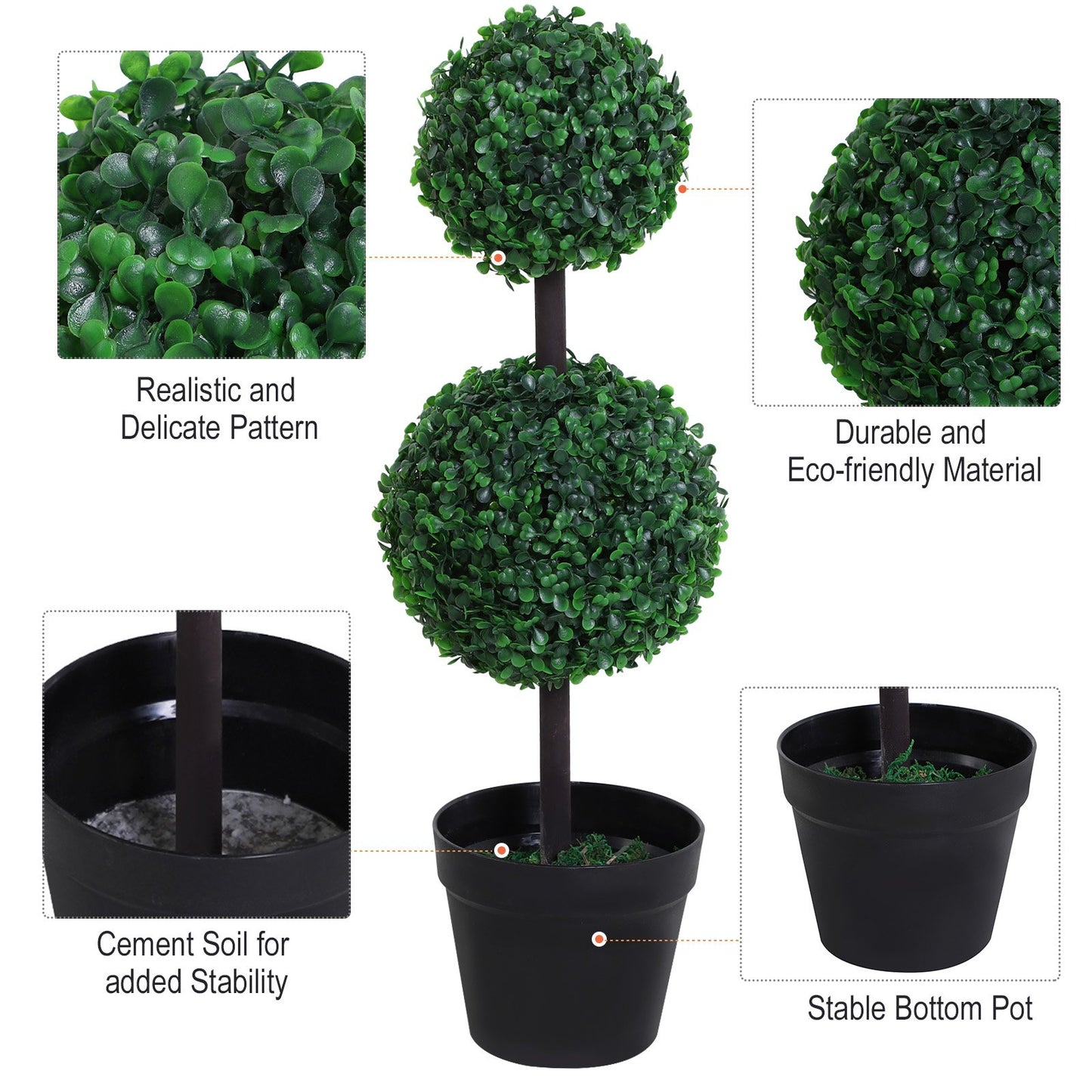 Outsunny PE Set of 2 Artificial Boxwood Ball Topiary Plant Tree's Green