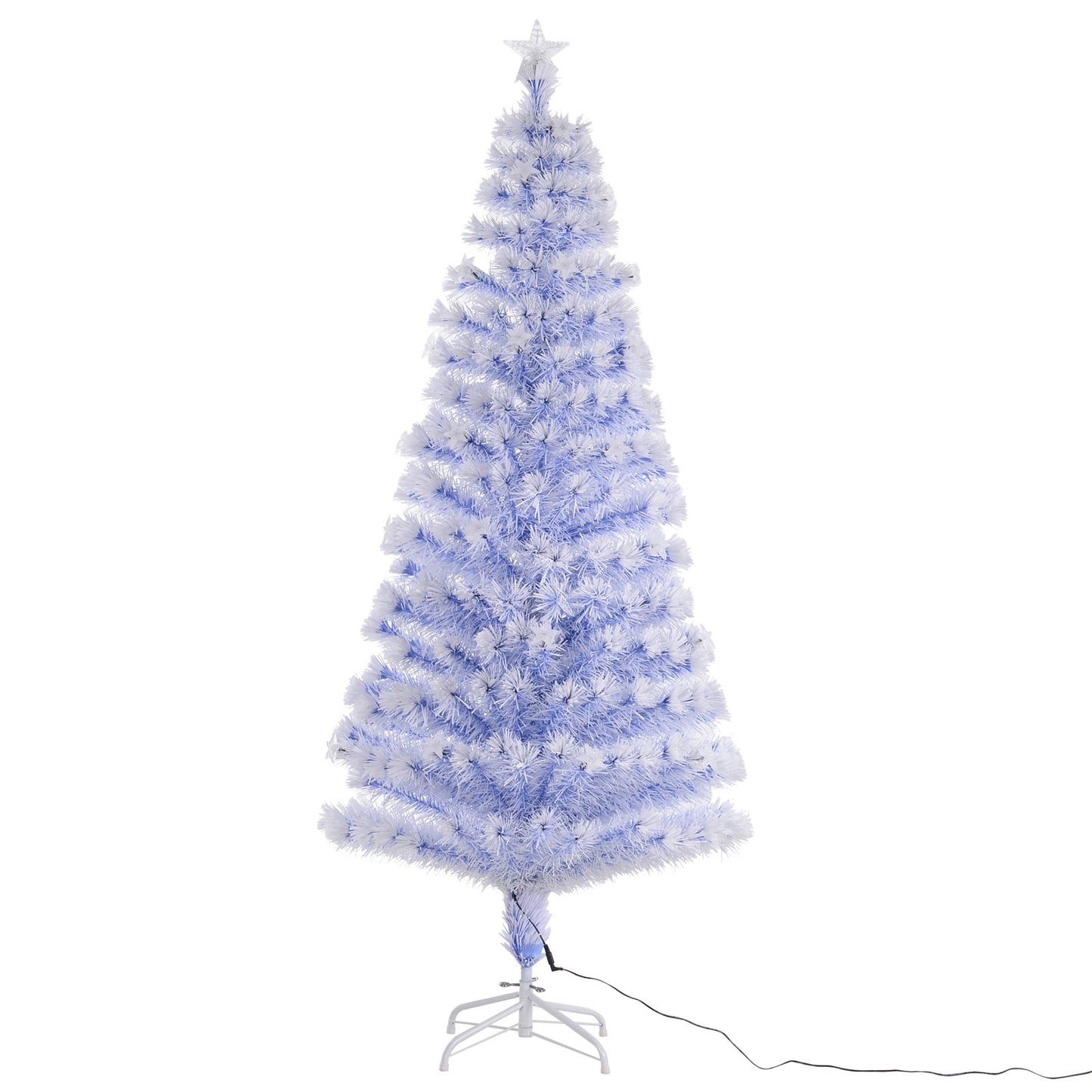 HOMCOM Artificial Fibre Optic Christmas Tree w/ 26 LED Lights Pre-Lit White Blue 6FT