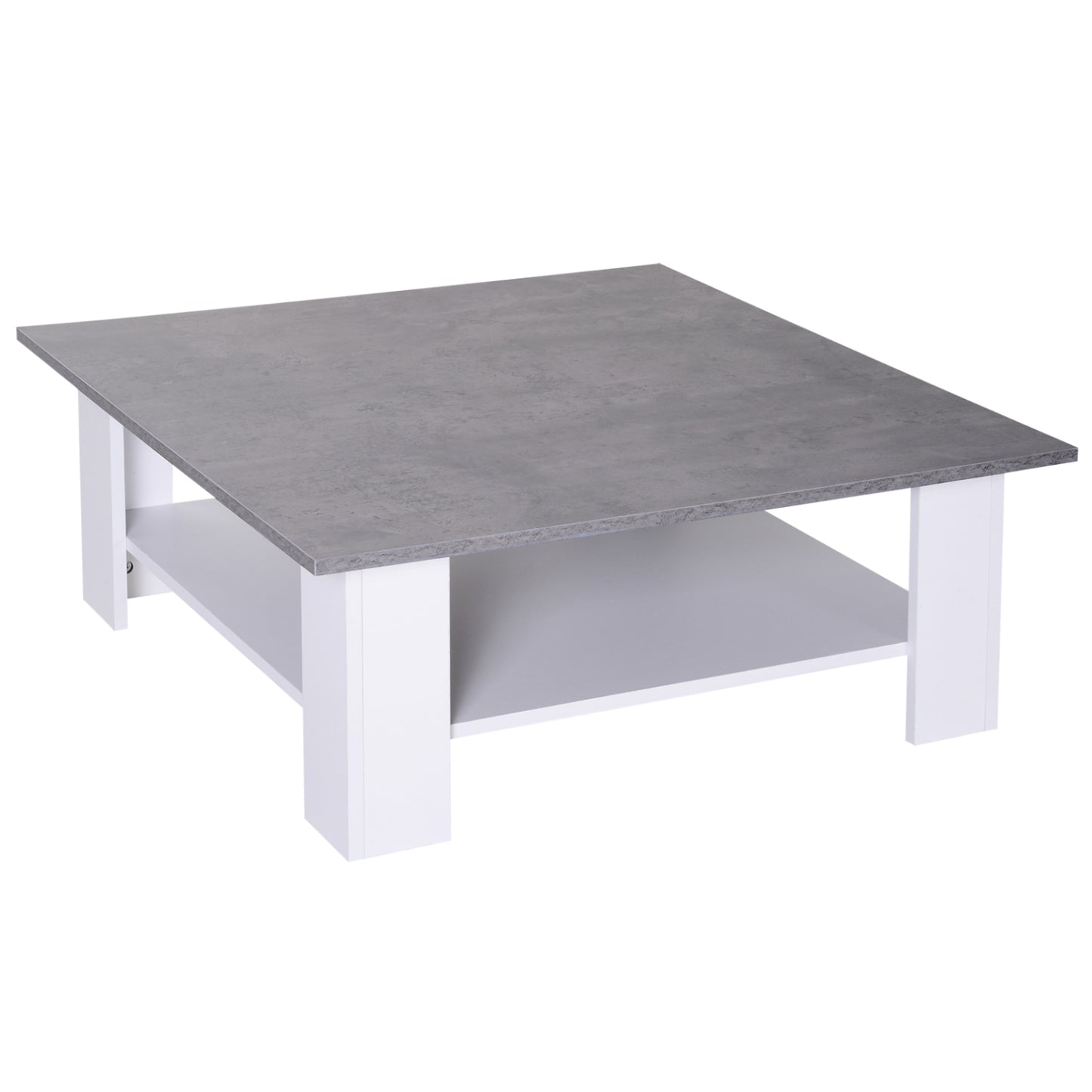 HOMCOM 2 Tier Vintage Coffee Table, 80W x 80D x 31.5Hcm-Cement/white