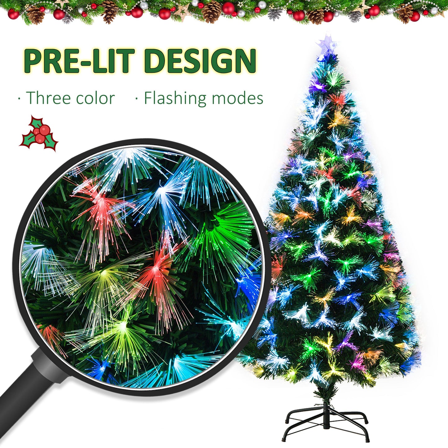 HOMCOM 1.8m Pre-Lit Artificial Christmas Tree