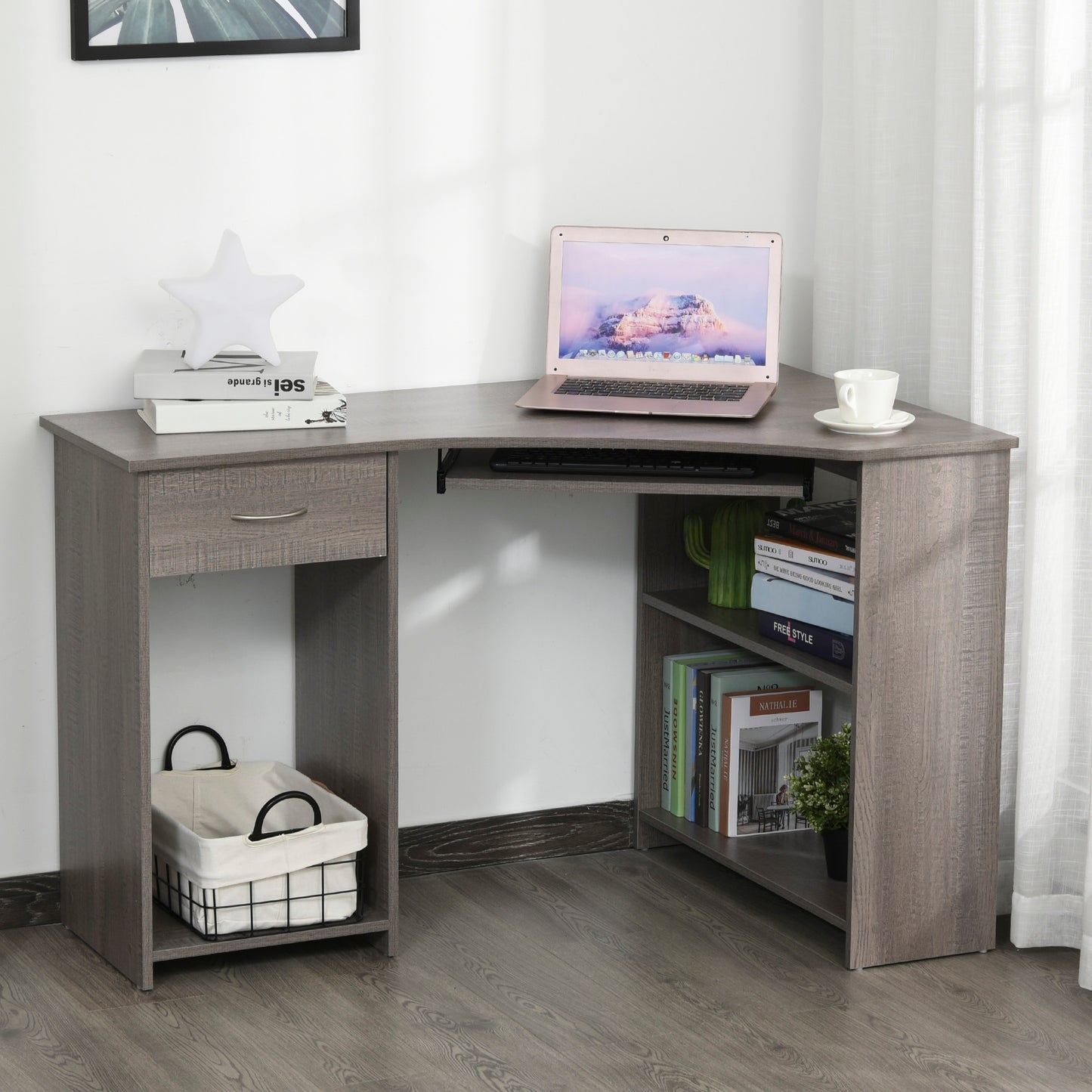 HOMCOM Particle Board Corner Computer Desk Grey