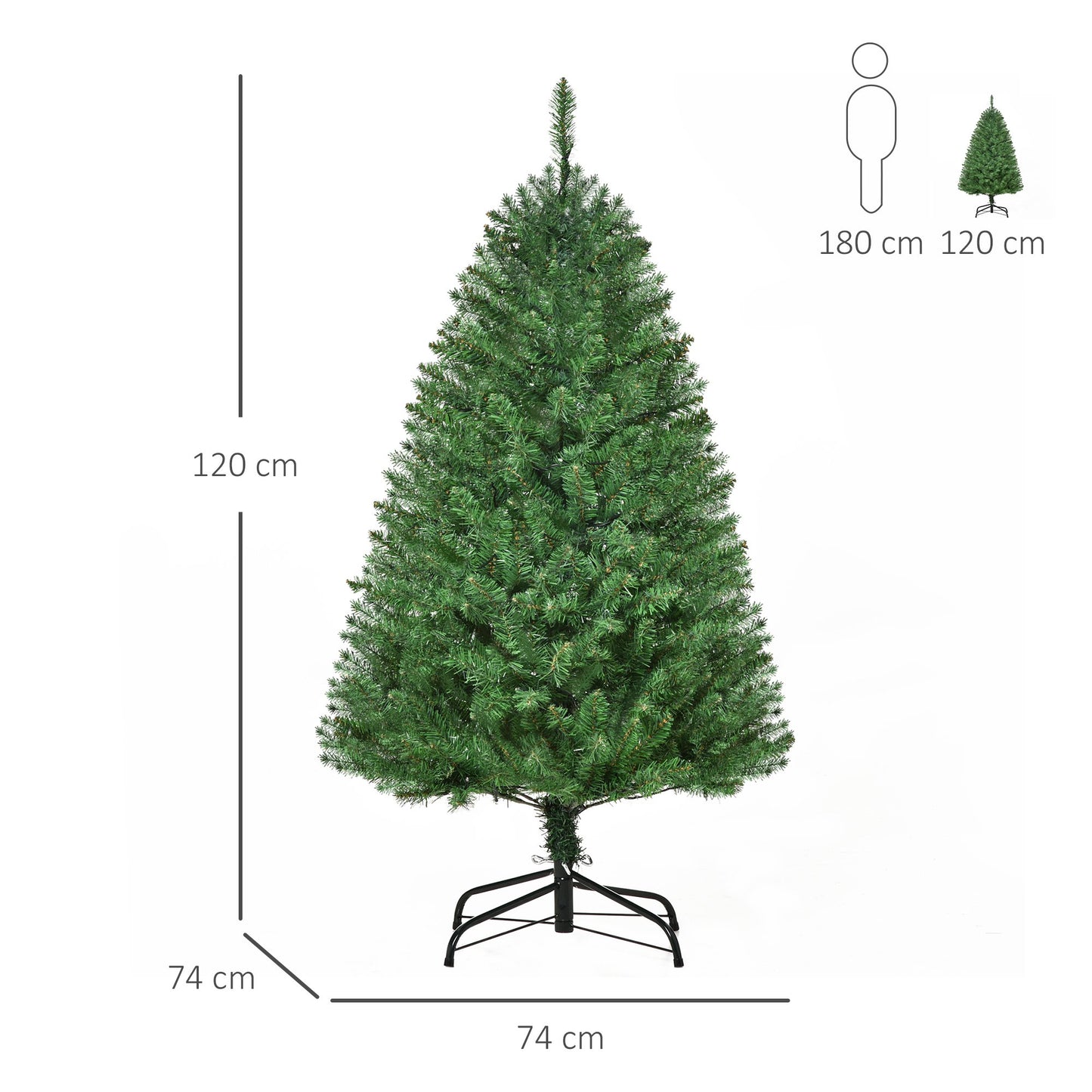 HOMCOM 4FT Prelit Artificial Christmas Tree w/ Warm White Light Home Xmas Decoration