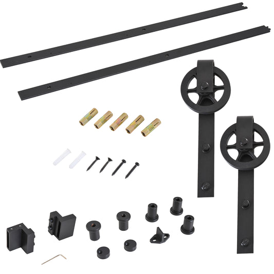 HOMCOM Carbon Steel 6.6 FT Sliding Barn Door Hardware Kit-Frosted Black