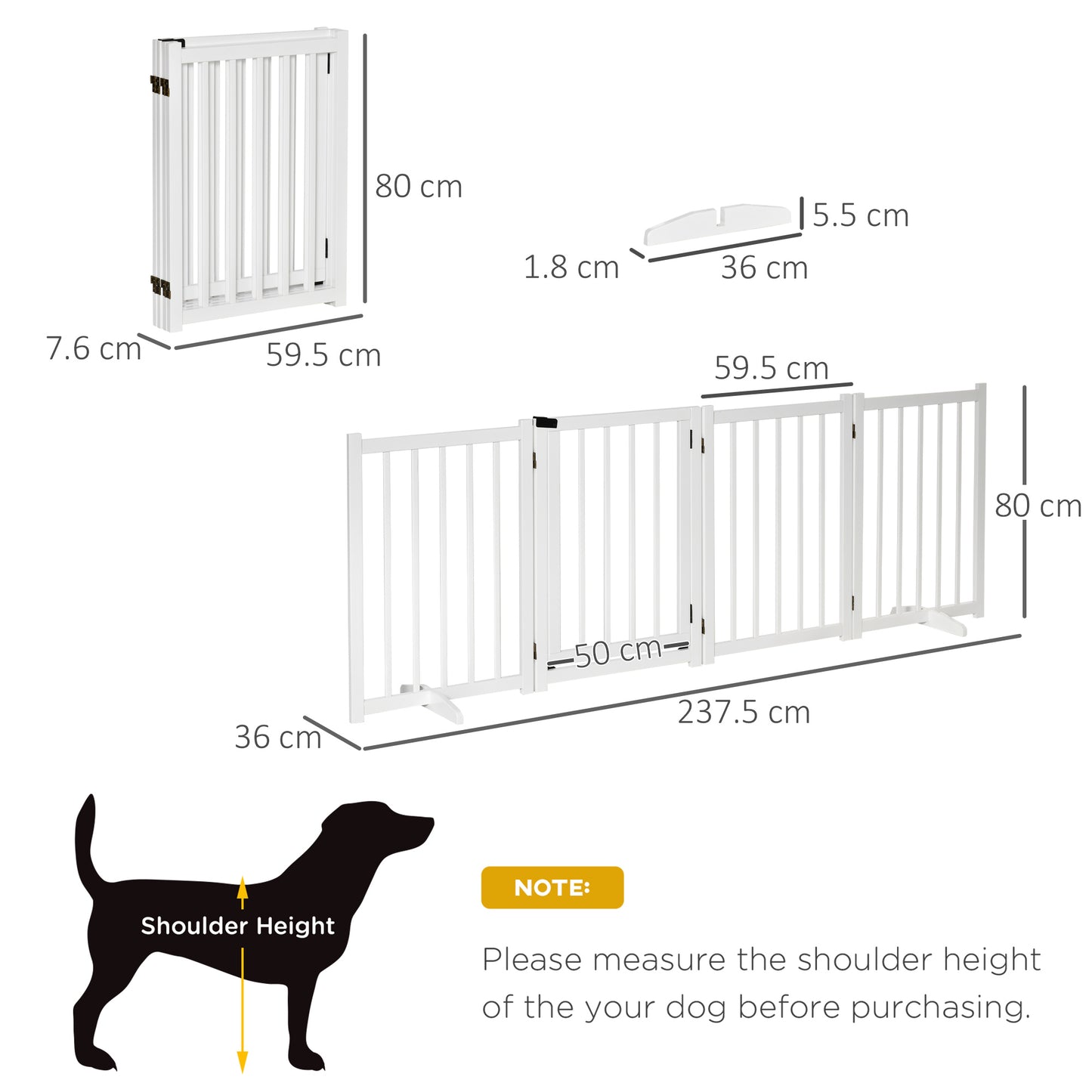 PawHut Wooden Foldable Dog Safety Barrier w/ 4 Panels for Small and Medium Dogs White