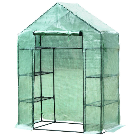 Outsunny Greenhouse W/ Shelves, 143x73x195 cm-Dark Green