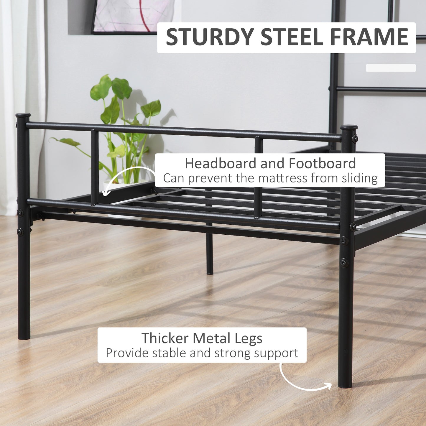 HOMCOM Single Metal Bed Frame w/ Headboard and Footboard, Underbed Storage Space