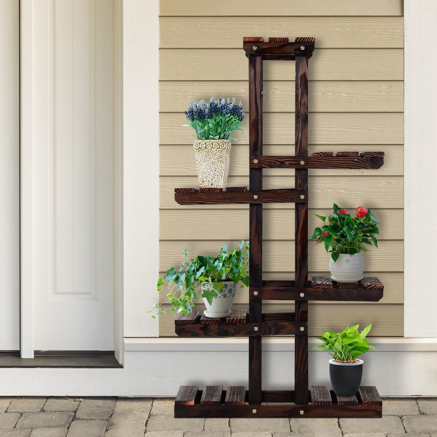 Outsunny Fir Wood Tall 6-Tier Outdoor Garden Plant Rack