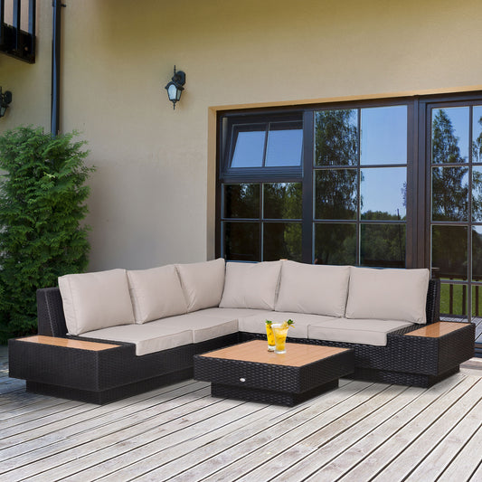 Outsunny 4 Pcs Rattan Sofa Furniture Set W/Cushions-Black/Beige/Orange