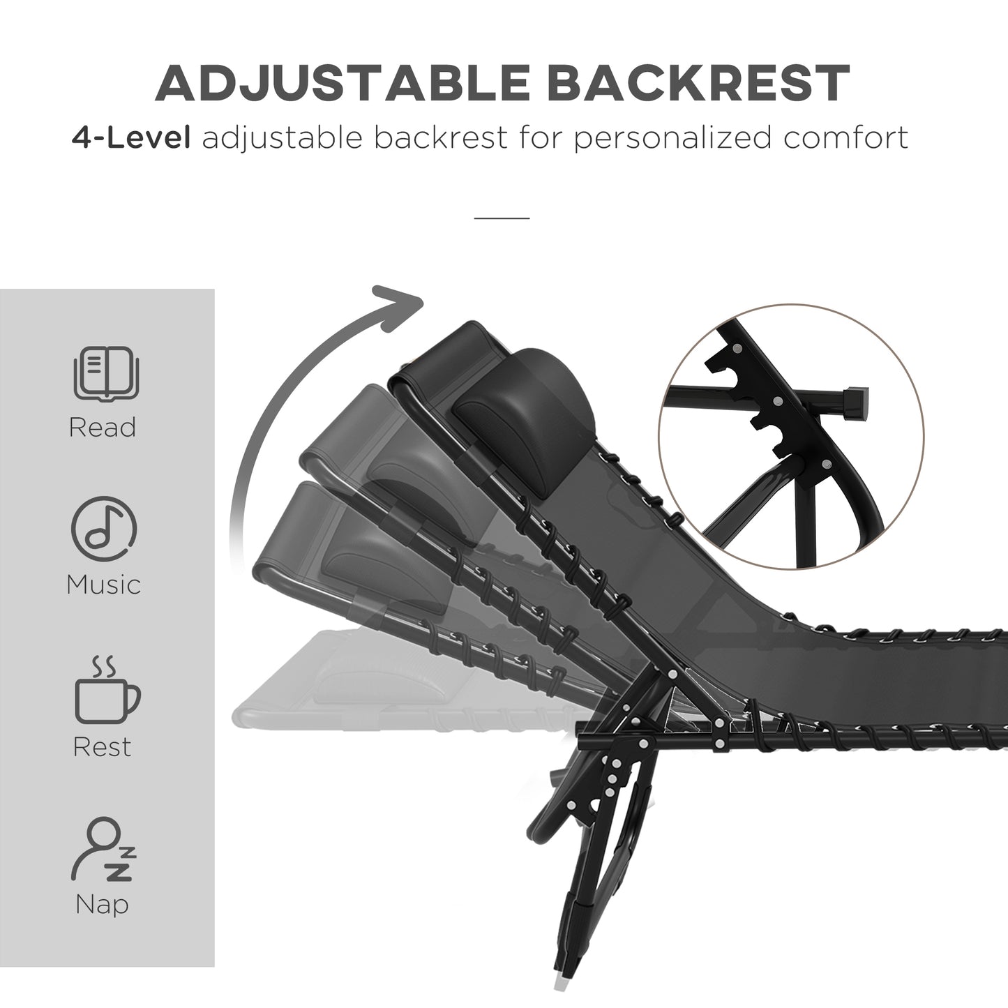 Outsunny 2 Pcs Folding Sun Lounger Beach Chaise Chair Garden Cot Camping Recliner with 4 Position Adjustable Black