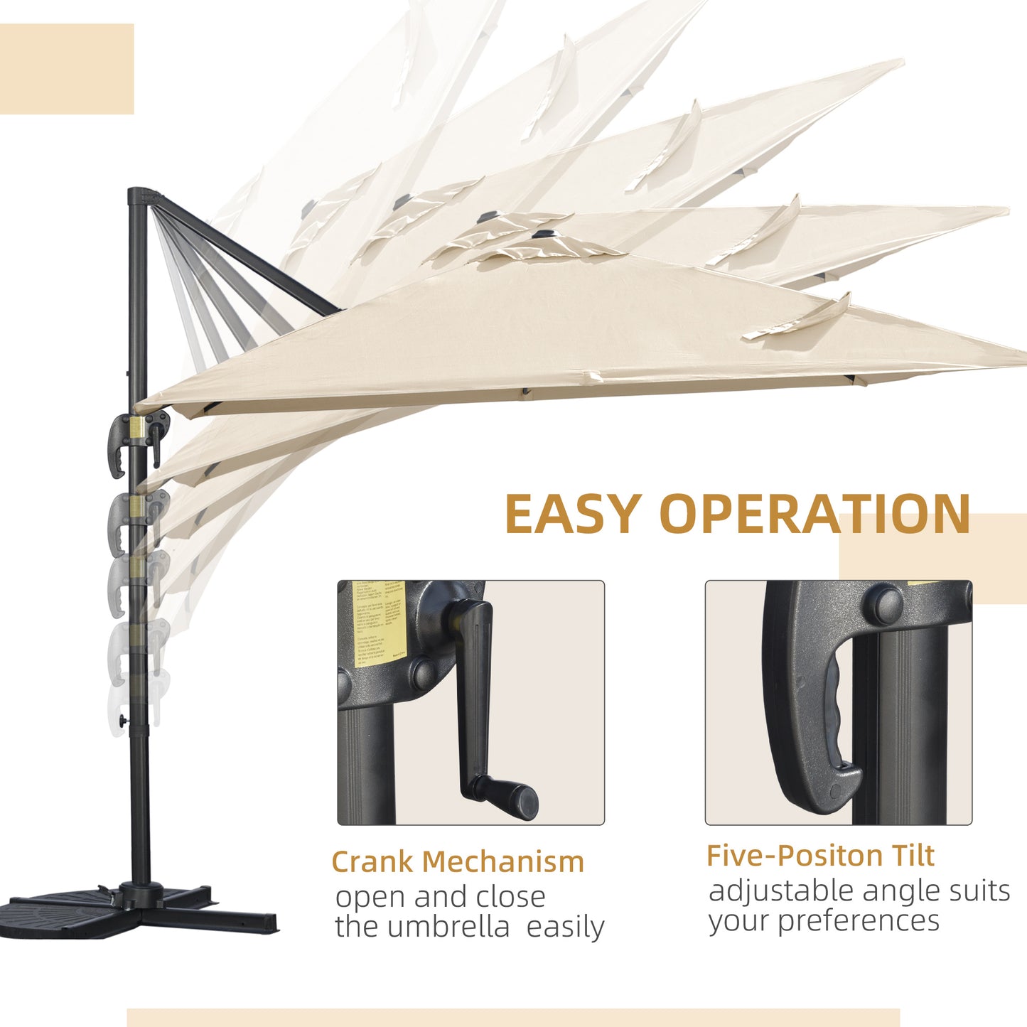 Outsunny 2.7m Square Overhanging Cantilever Umbrella, with Cross Base - Cream White