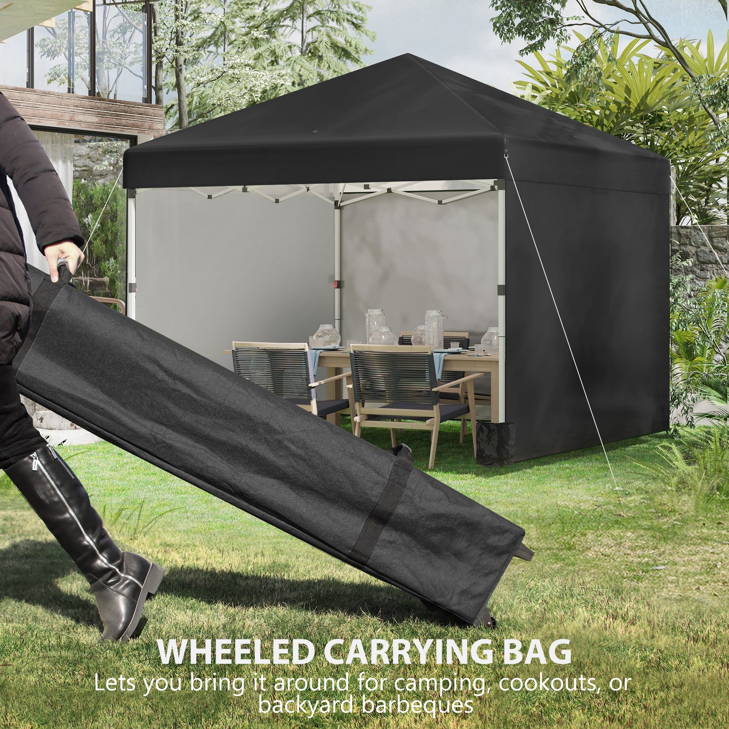 Outsunny 3 x 3 (M) Pop Up Gazebo Event Shelter, Height Adjustable Party Tent with 2 Sidewalls, Weight Bags and Wheeled Bag