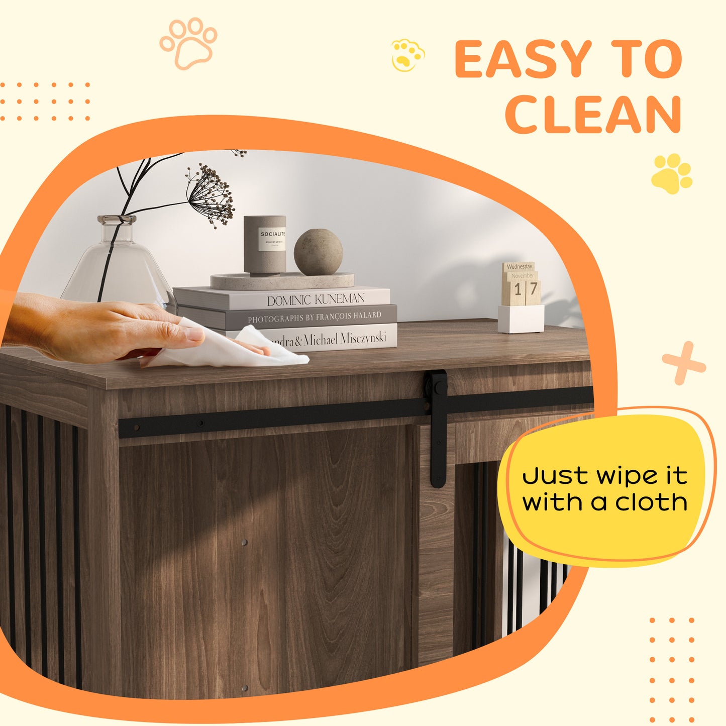 PawHut 100cm Dog Crate Furniture with Removable Cushion for Large Dogs Brown