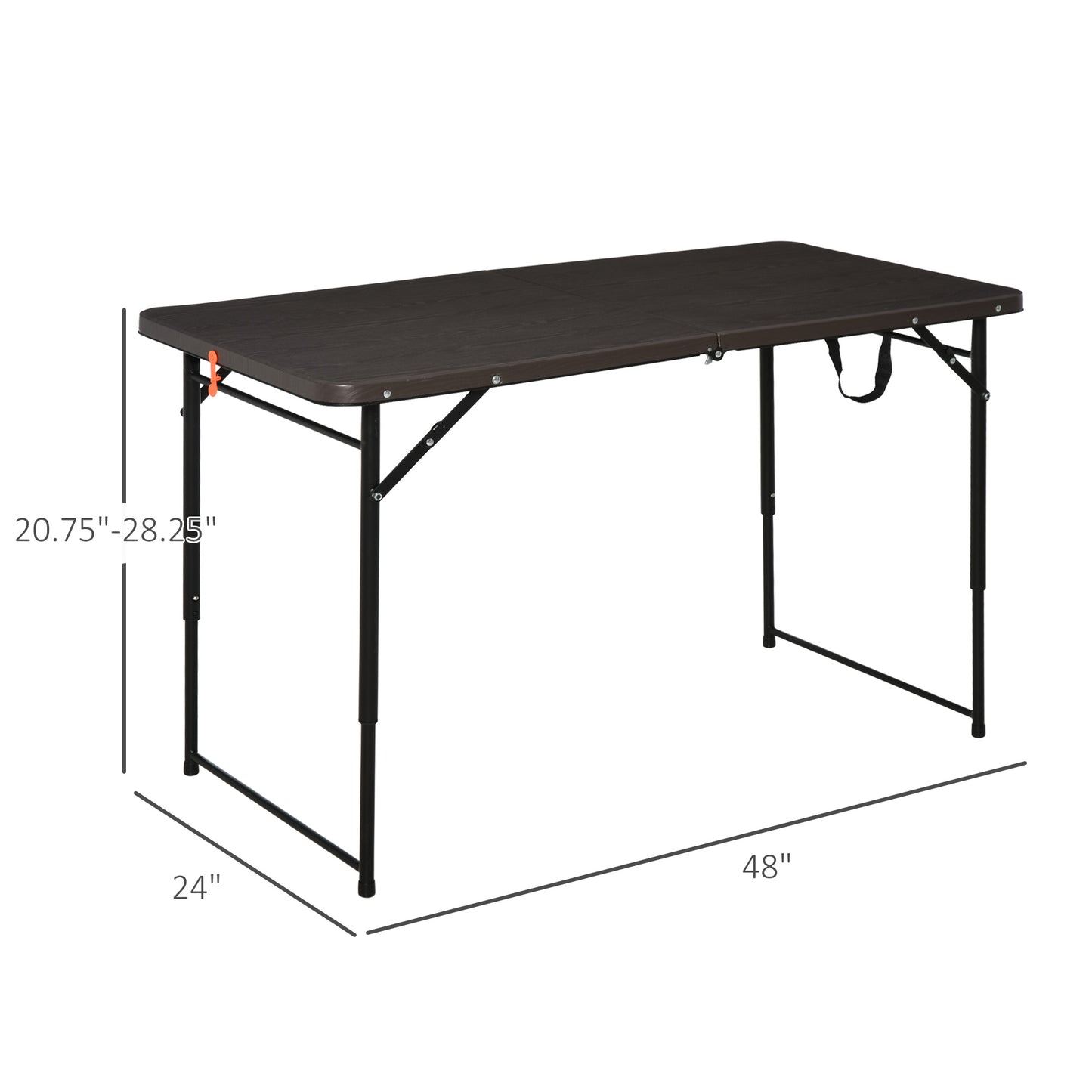 Outsunny 4FT Portable Metal Picnic Table, 22Lx61Wx53/71.5H cm-Black/Brown