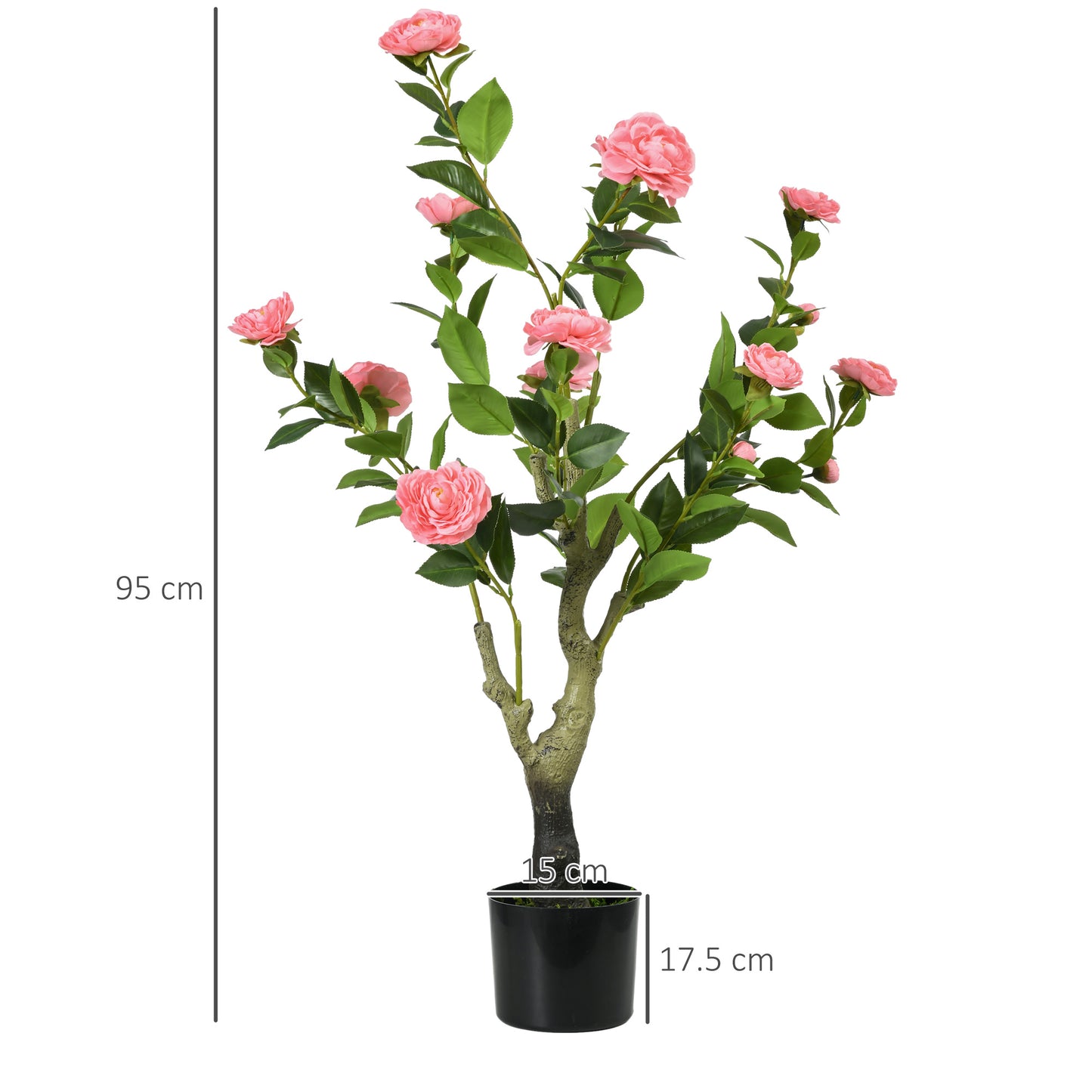 HOMCOM Artificial Plant Camellia Flower in Pot Fake Plant for Indoor Outdoor 95cm Pink