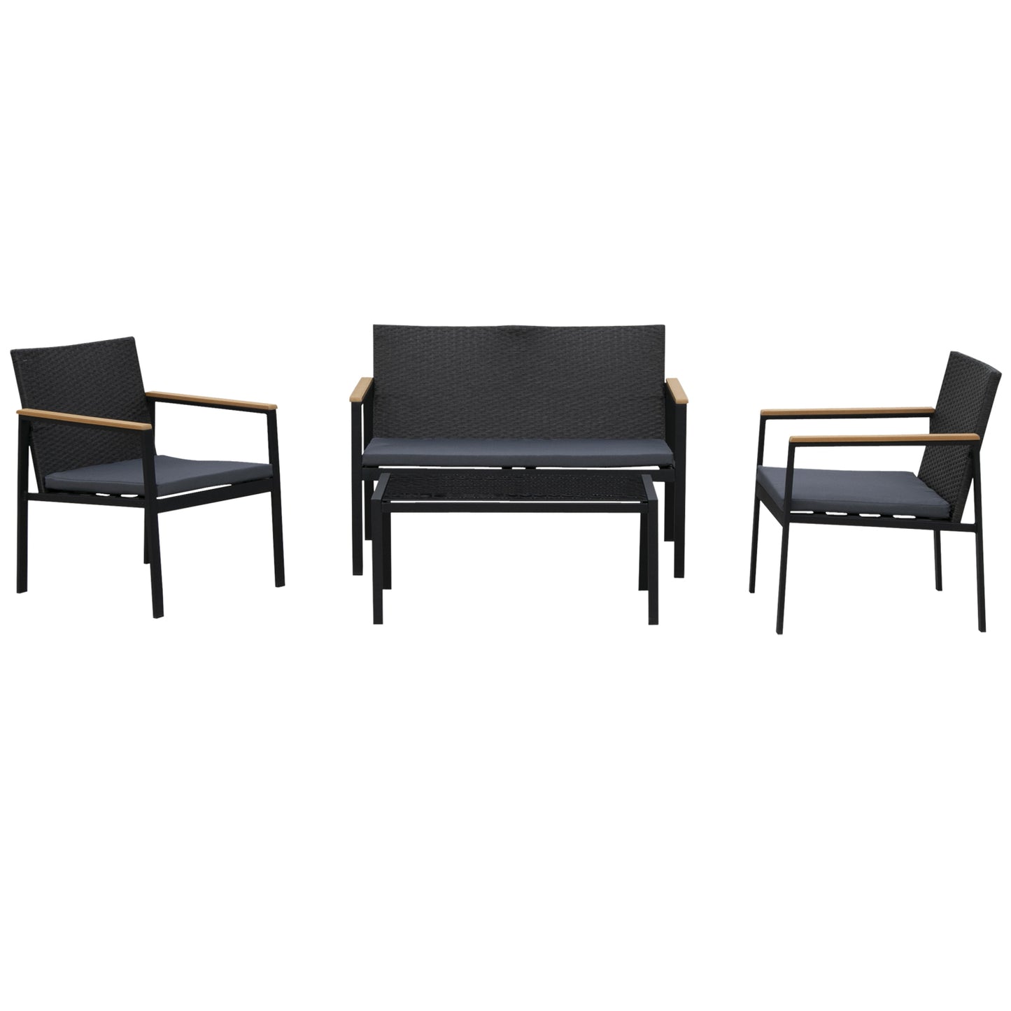 Outsunny 4-Seater Outdoor PE Rattan Table and Chairs Set Black