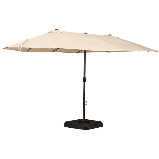 Outsunny 4.9m Double Sided Steel Frame Outdoor Parasol w/ Base Beige