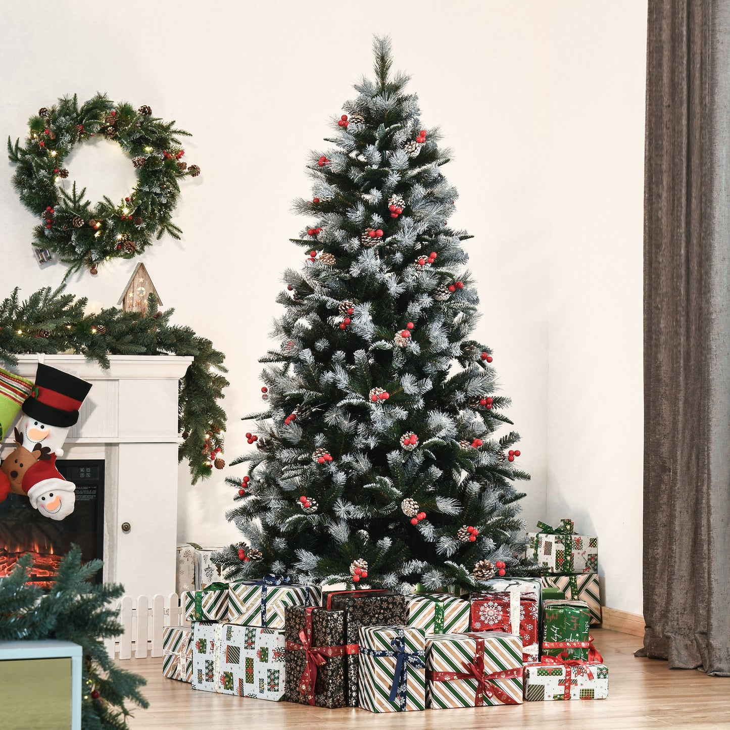 HOMCOM 6FT Artificial Snow Dipped Christmas Tree Xmas Pencil Tree Holiday Decoration