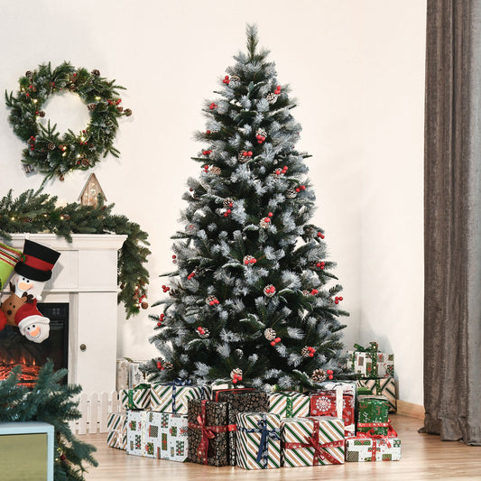 HOMCOM 6FT Artificial Snow Dipped Christmas Tree Xmas Pencil Tree Holiday Decoration