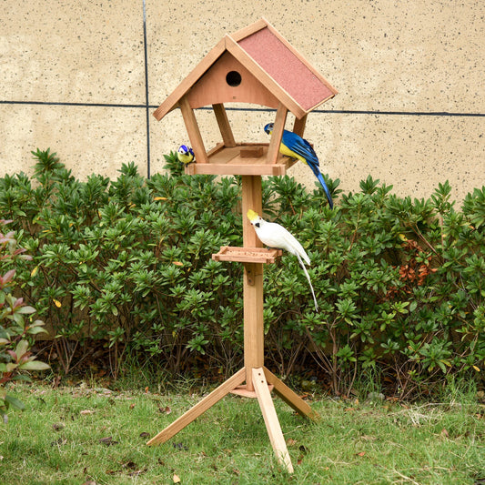 PawHut Wooden Bird Feeder Stand for Garden Pre-cut Weather Resistant 49 x 45 x 139cm