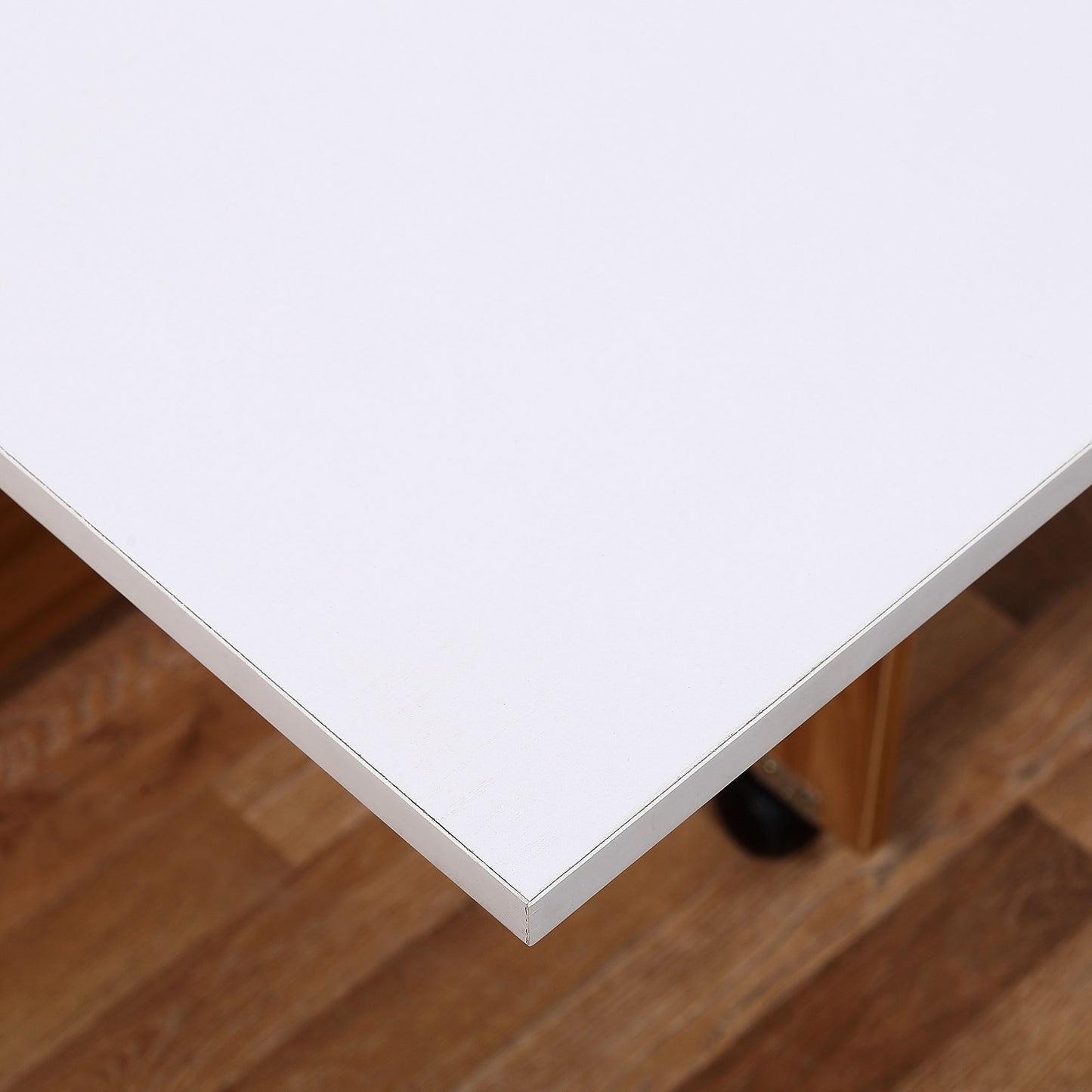 HOMCOM Drop Leaf Dining Table w/ Casters- Teak/White Colour