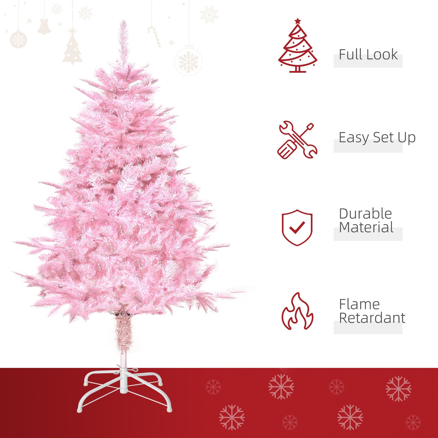 HOMCOM 4FT Pop-up Artificial Christmas Tree Xmas Holiday Tree Decoration Party Pink