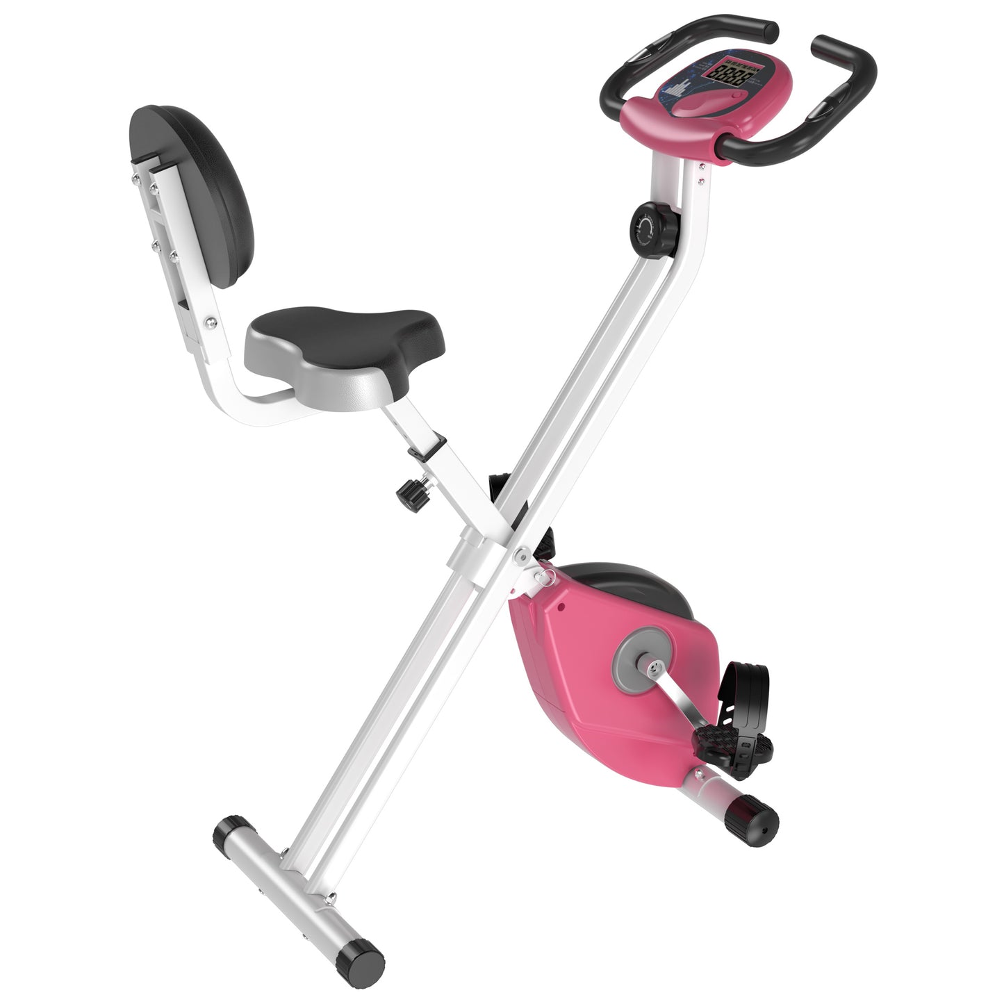HOMCOM Manual Resistance Exercise Bike Foldable w/ LCD Monitor Adjustable Seat Pink