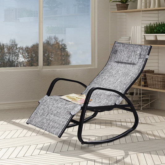 Outsunny Metal Frame Zero Gravity Rocking Patio Chair w/ Pillow Grey