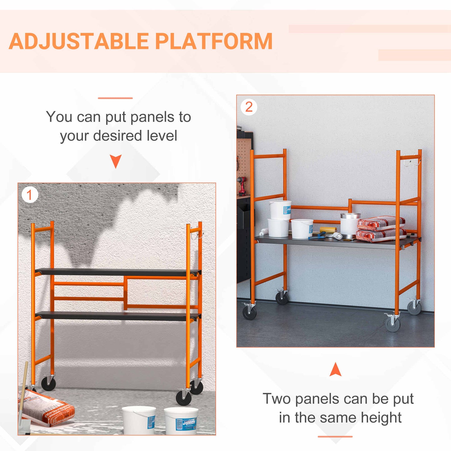 HOMCOM Multi Purpose Step Scaffolding Ladder W/Wheels Adjustable Working Platform
