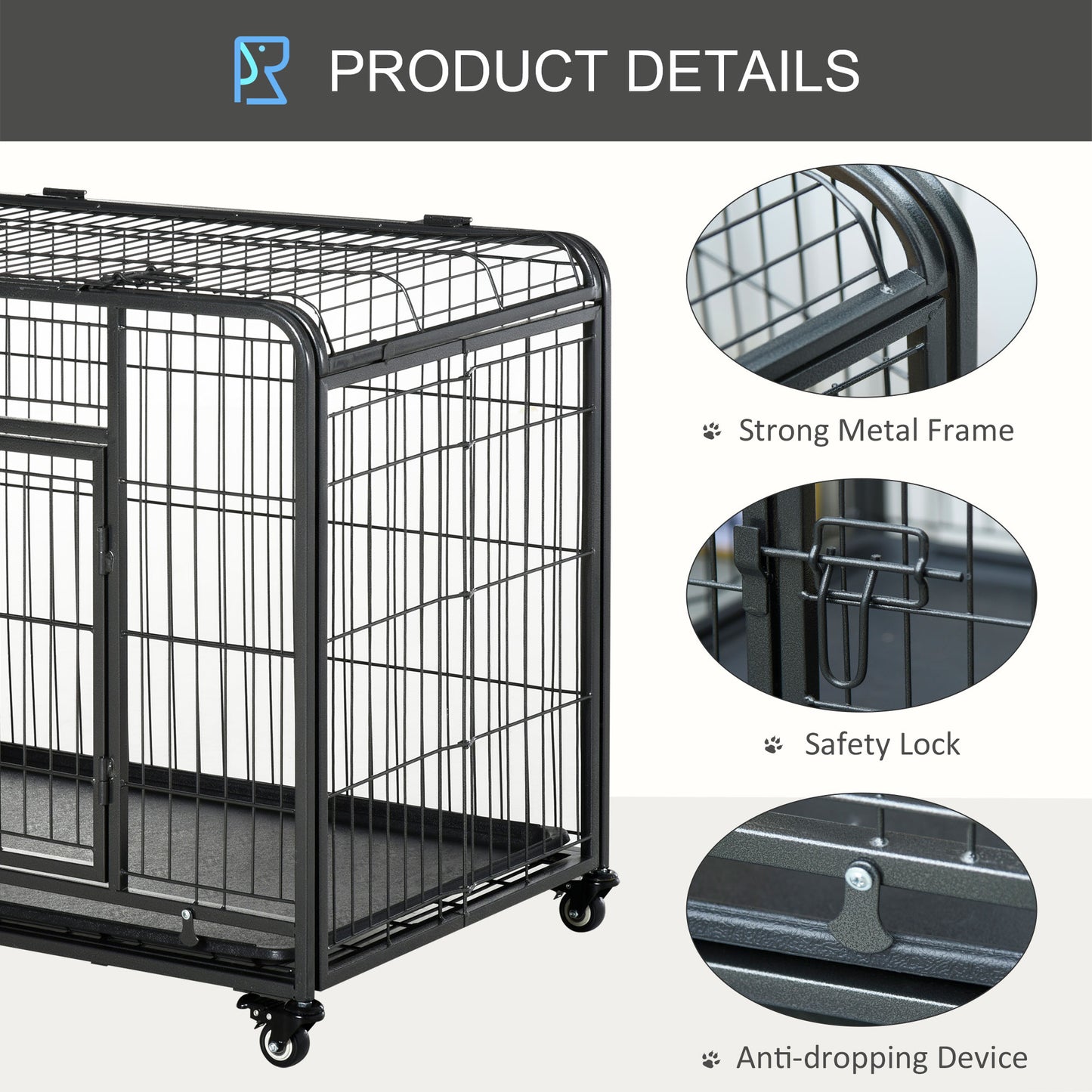 PawHut Dog Crates Foldable Indoor Dog Kennel & Dog Cage Pet Playpen w/ Tray Lockable Wheels Openable Top